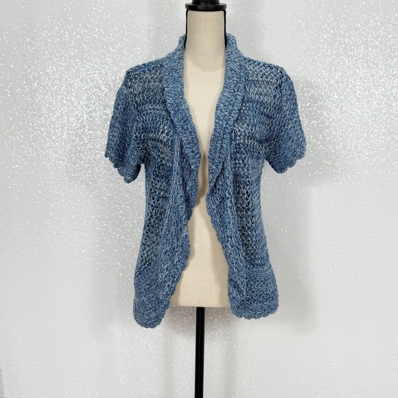 Ruby Rd Blue with silver metallic Short-Sleeve Cardigan knit size small women’s - Picture 15 of 15